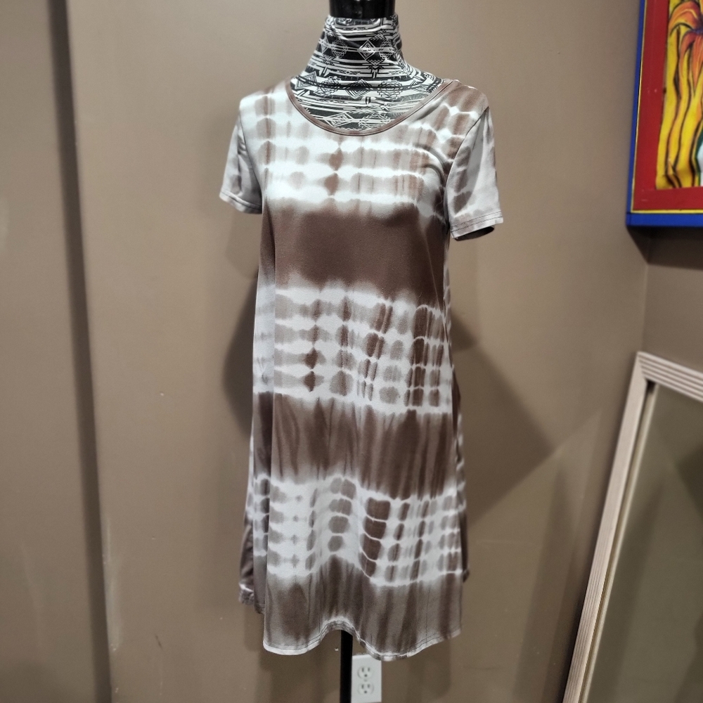 Tan Tie Dye Stretch Swing Dress Sz M *3/$30 Sale*